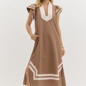 Entro Neutral Boho Midi Dress | Resort Minimalist Summer Dress size M, NWT